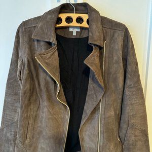 Athleta Helena Suede Moto Jacket Women Genuine Leather Coat Brown Size S